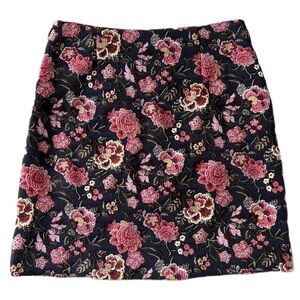 LOFT Floral Skirt, Coral and Charcoal, Size 0